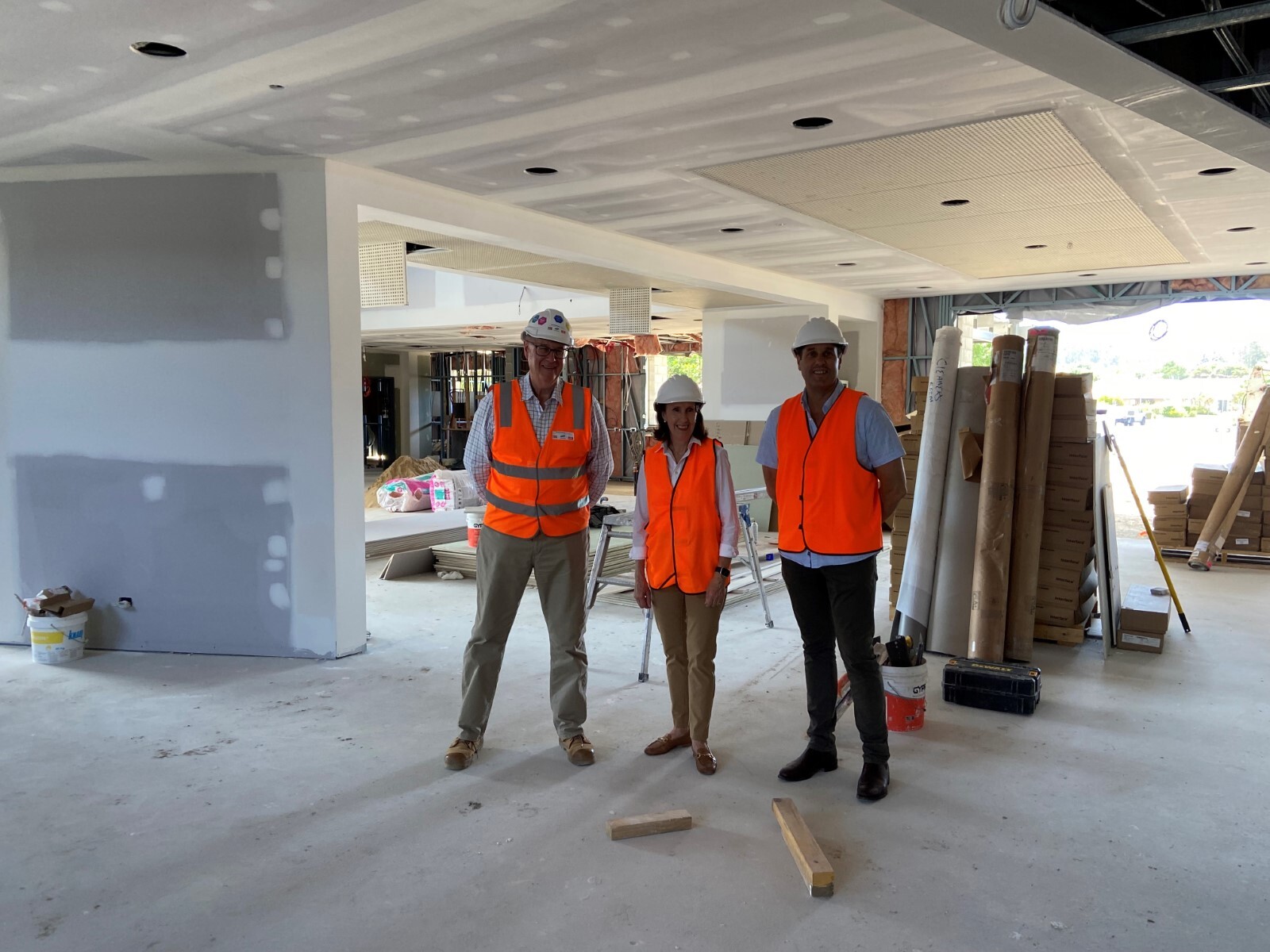 Leslie Williams MP with St Agnes' Catholic Parish CEO, Tony Leahy and Project Manager, Peter Orford.