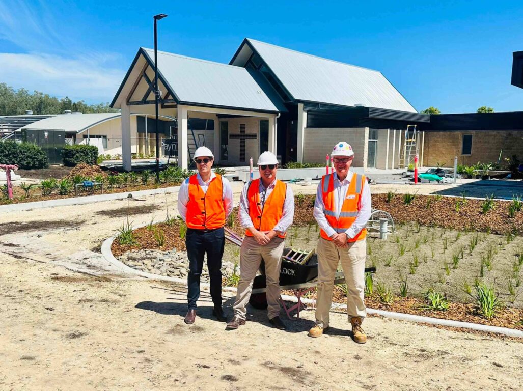 From left: Tony Leahy (CEO, St Agnes’ Catholic Parish), Pat Conaghan (Member for Cowper), Peter Orford (Project Manager, St Agnes’ Catholic Parish) outside of the newly refurbished chapel.